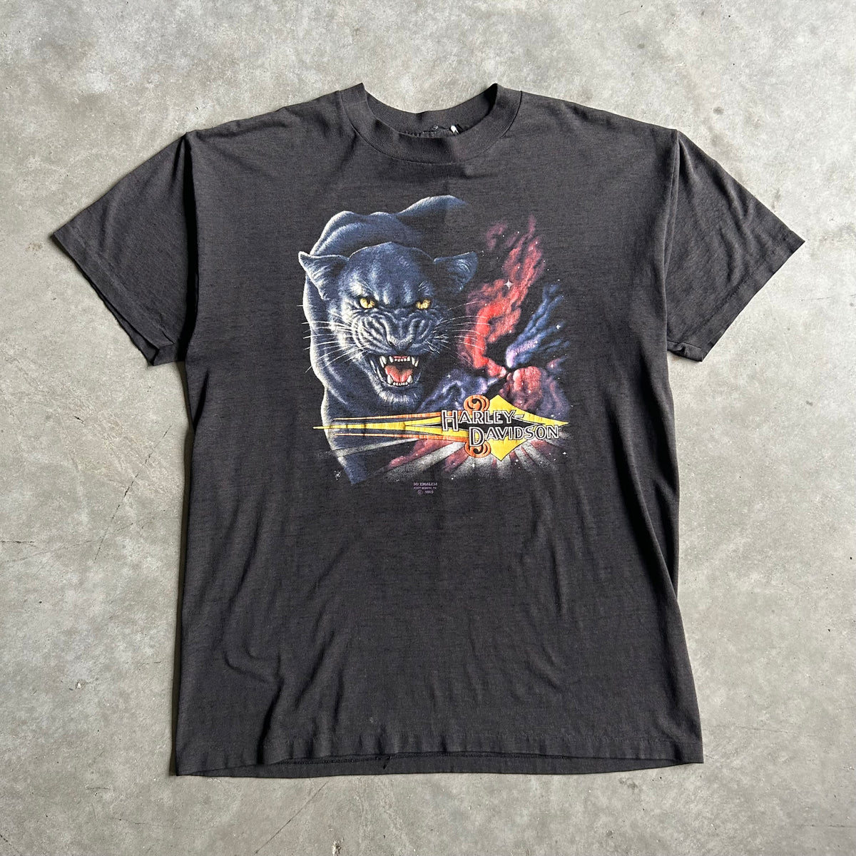Vintage 3D Emblem Harley Davidson Galaxy Panther Flame Back T Shirt