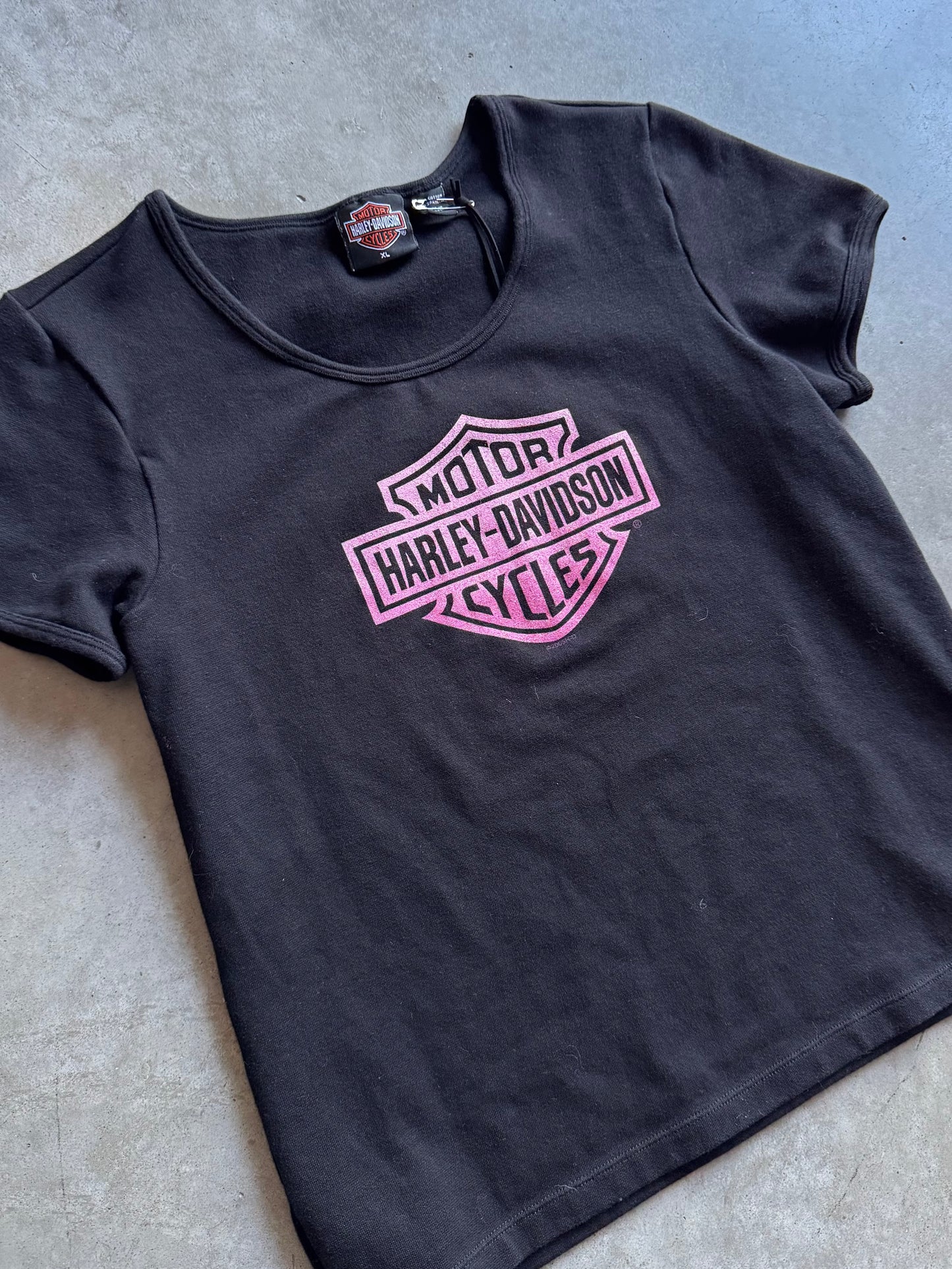 Women’s Y2K Harley Davidson Pink Logo Baby T