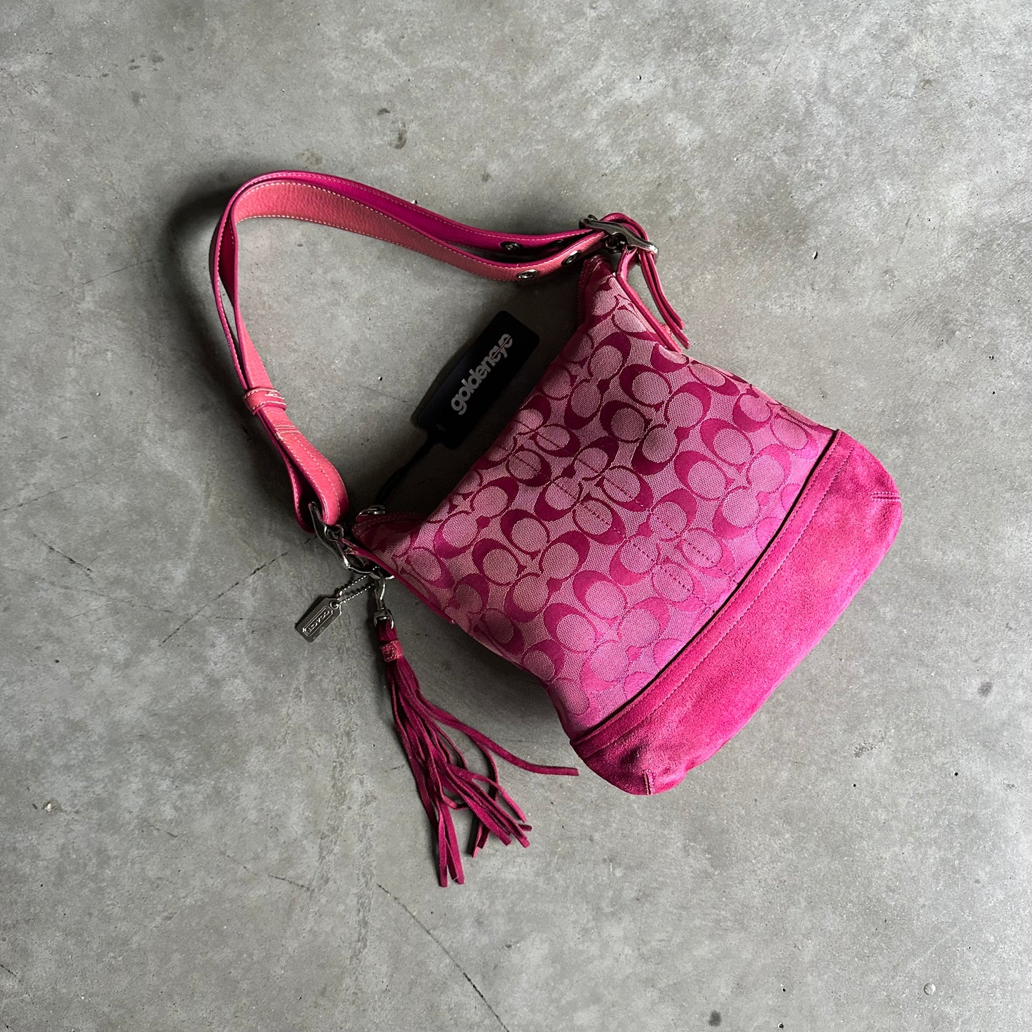 Y2K Coach Jacquard Suede Hobo Shoulder Bag Pink