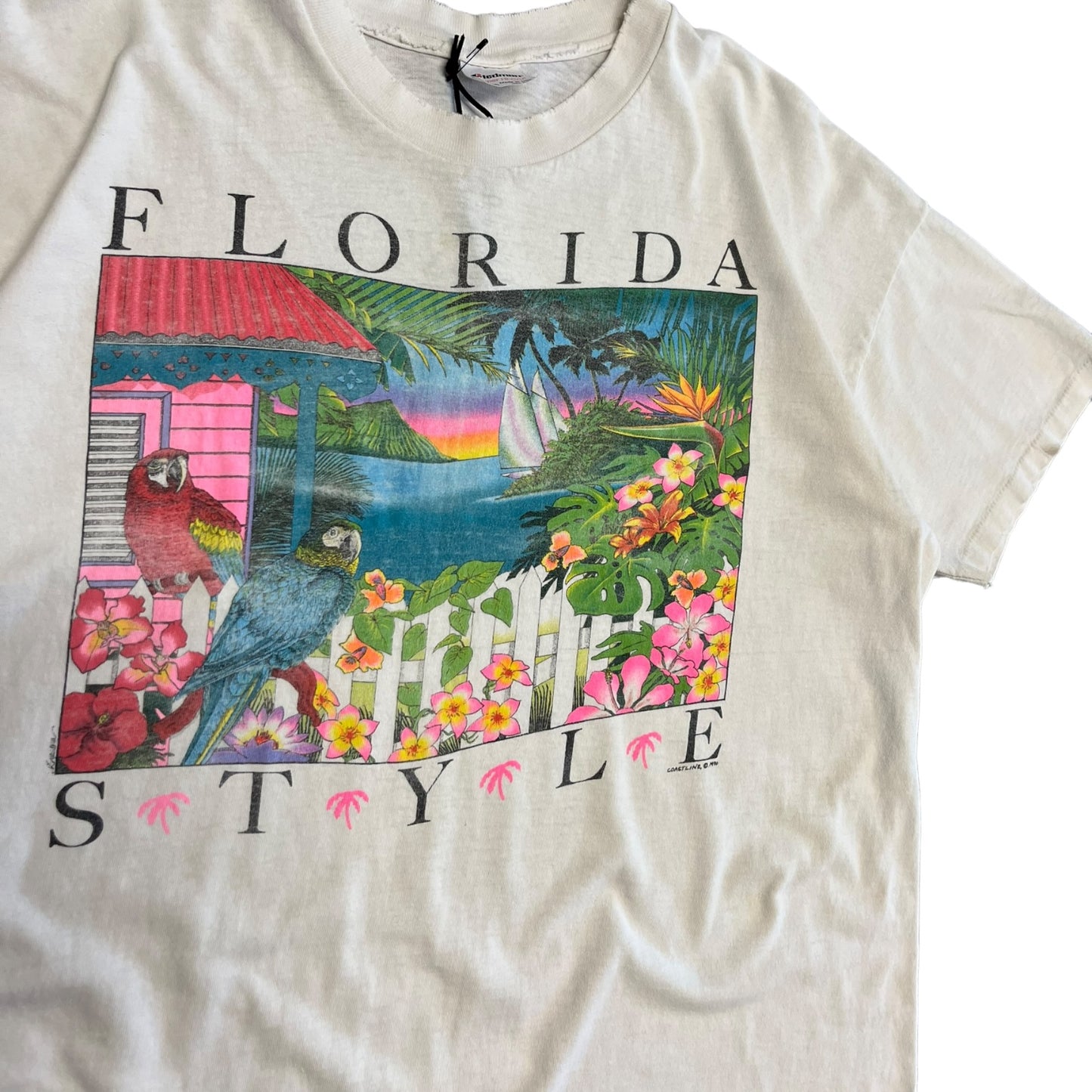 Vintage Florida Style Parrot Sea Scape T Shirt