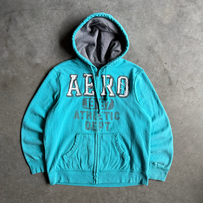 Y2K Aeropostale Distressed Spell-Out Teal Zip-Up
