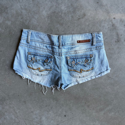 Y2K Almost Famous Raw Hem Light Blue Denim Shorts