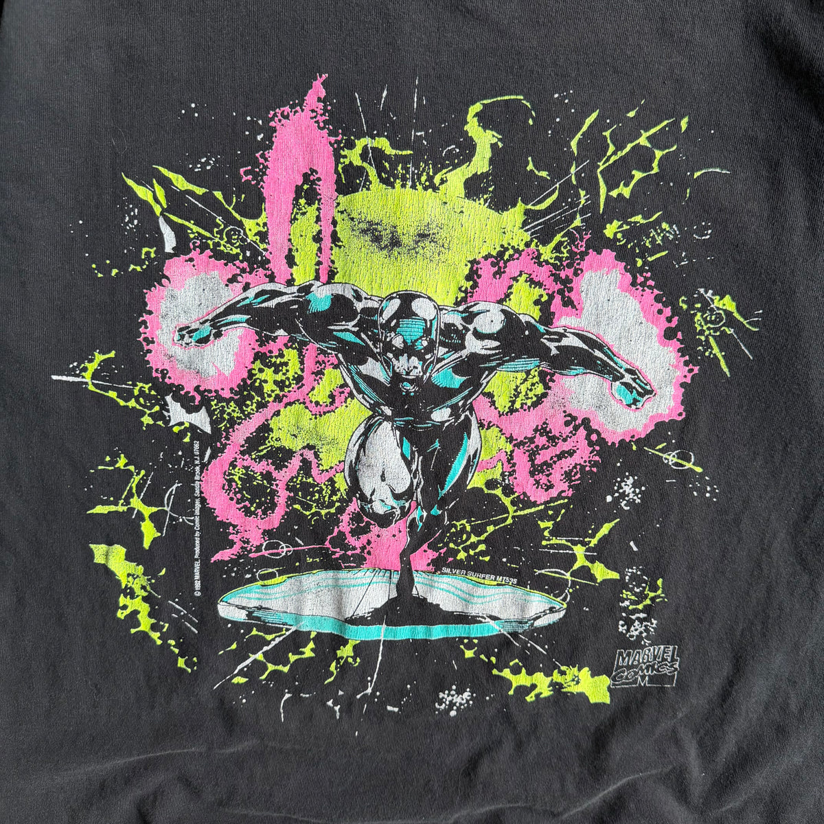 Vintage Marvel Comic Images Silver Surfer Fantastic Four Black Faded Tee