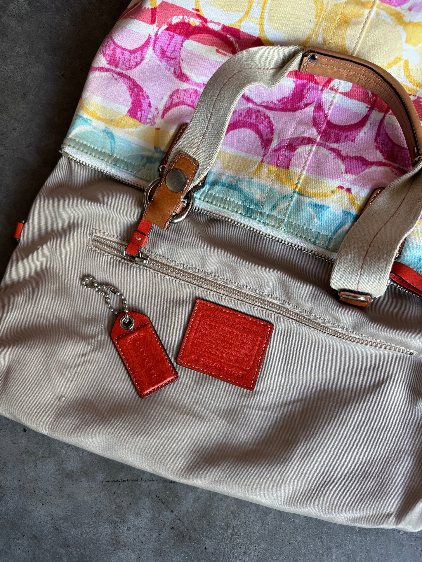 Y2K Coach Hampton Multi Watercolor signature Sateen Tote