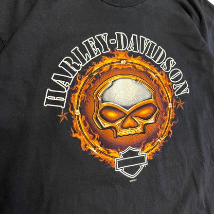 Y2K Harley Davidson Flaming Skull Logo Tee