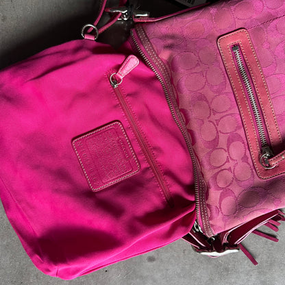 Y2K Coach Jacquard Suede Hobo Shoulder Bag Pink