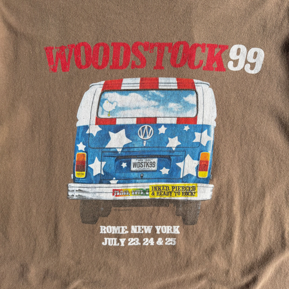 Vintage Woodstock 1999 Stars & Stripes VW Bus Tee