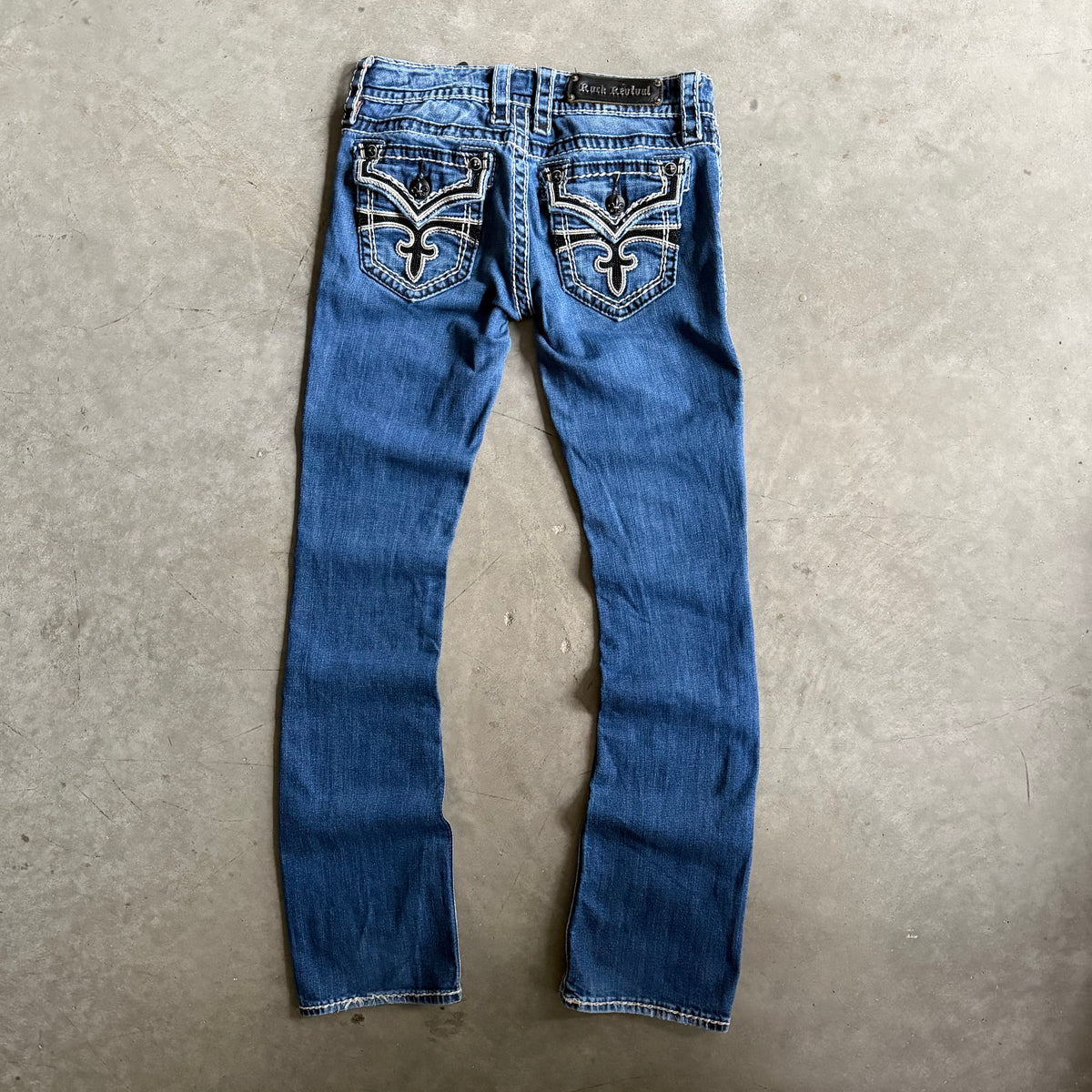 Women’s Y2K Rock Revival Celine Boot Jeans Black Sequin Pockets