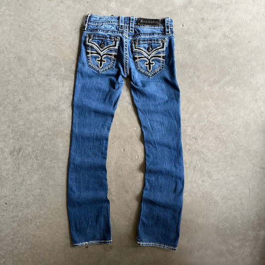 Women’s Y2K Rock Revival Celine Boot Jeans Black Sequin Pockets
