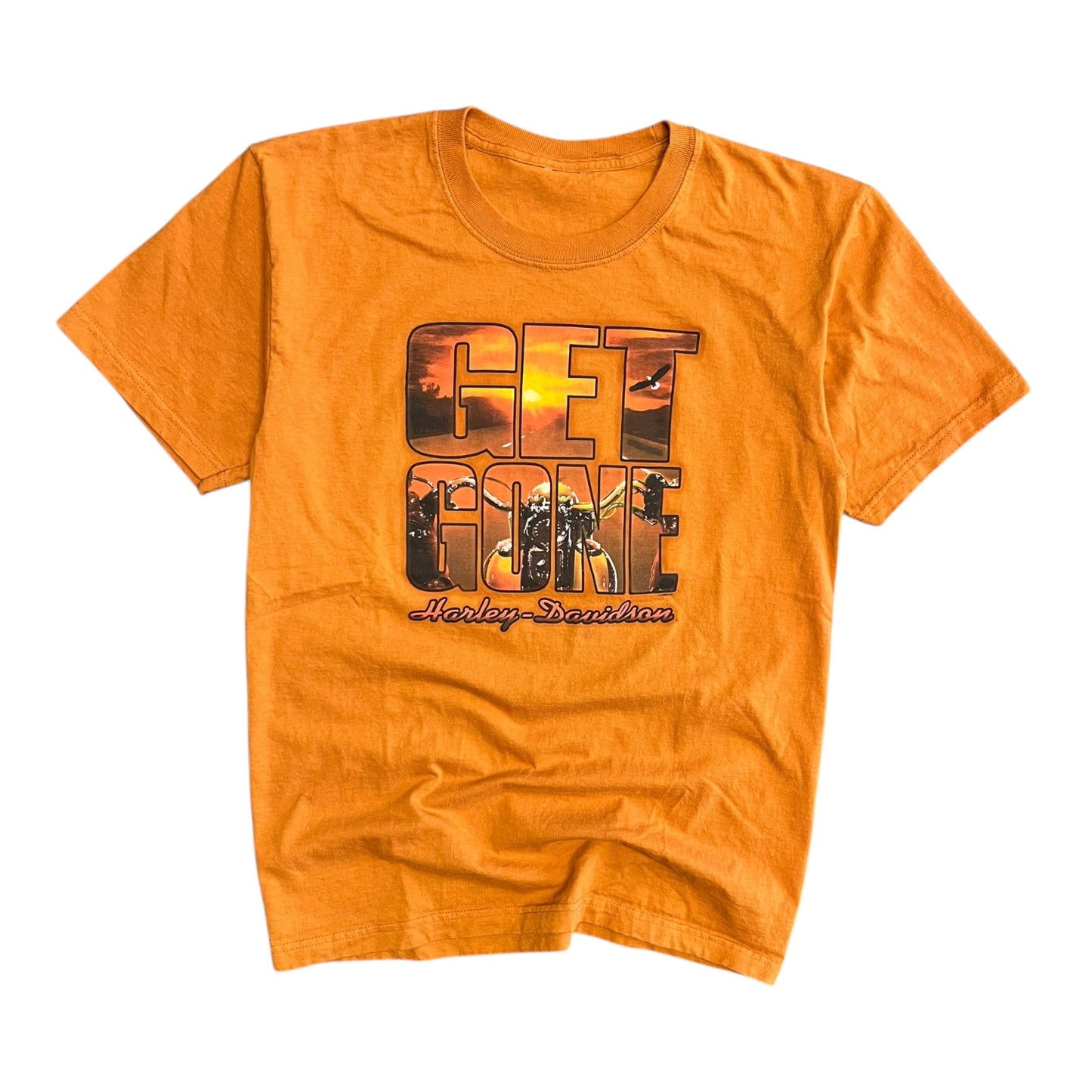 Y2K Harley Davidson ‘Get Gone’ Orange Arabic Tee