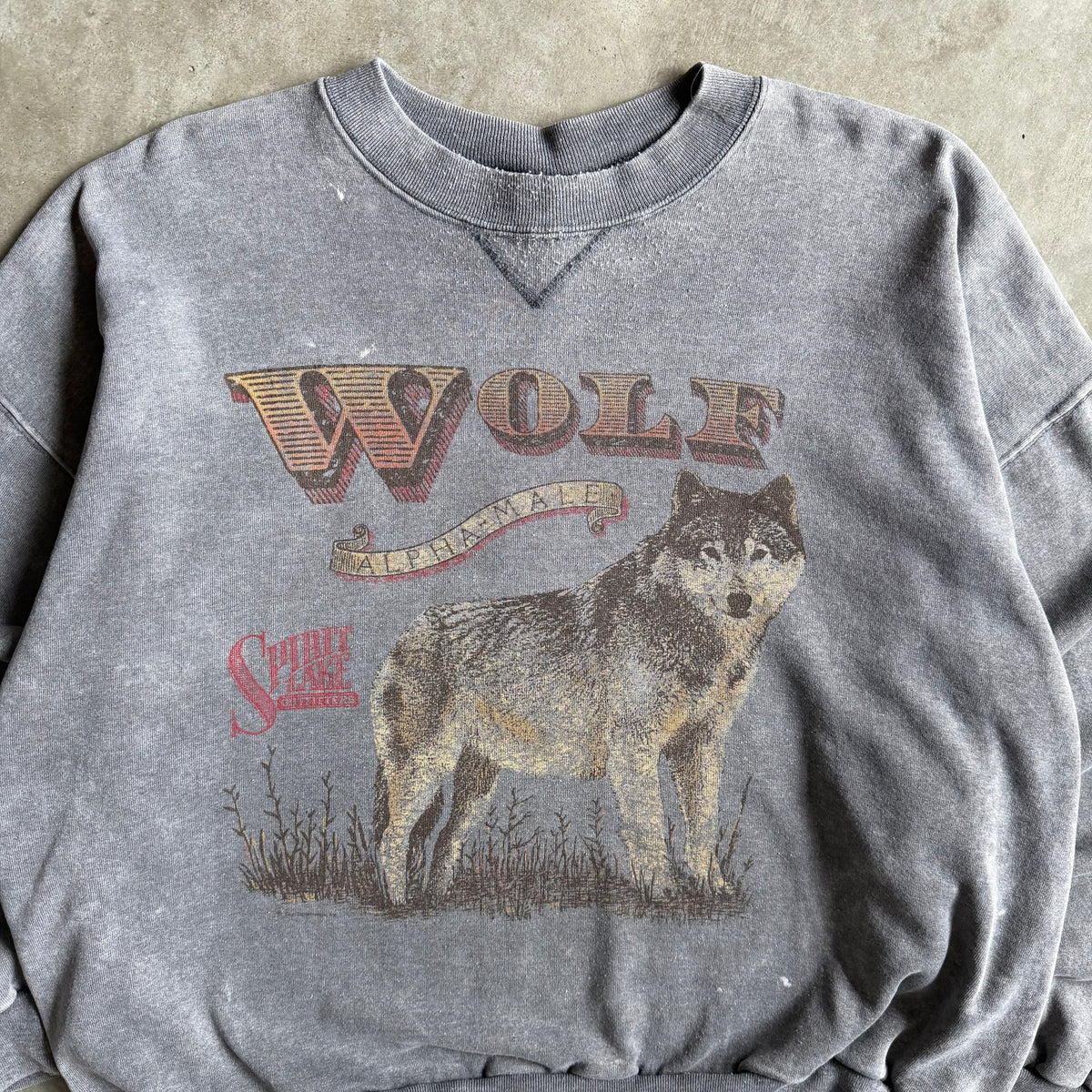 Vintage Spirit Lake Outfitters Wolf “Alpha-Male” Grey Crewneck
