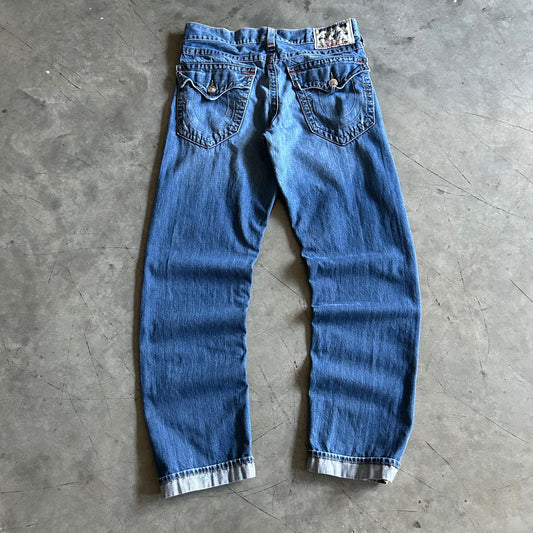 True Religion Relaxed Fit Blue Cuff Leg Jeans
