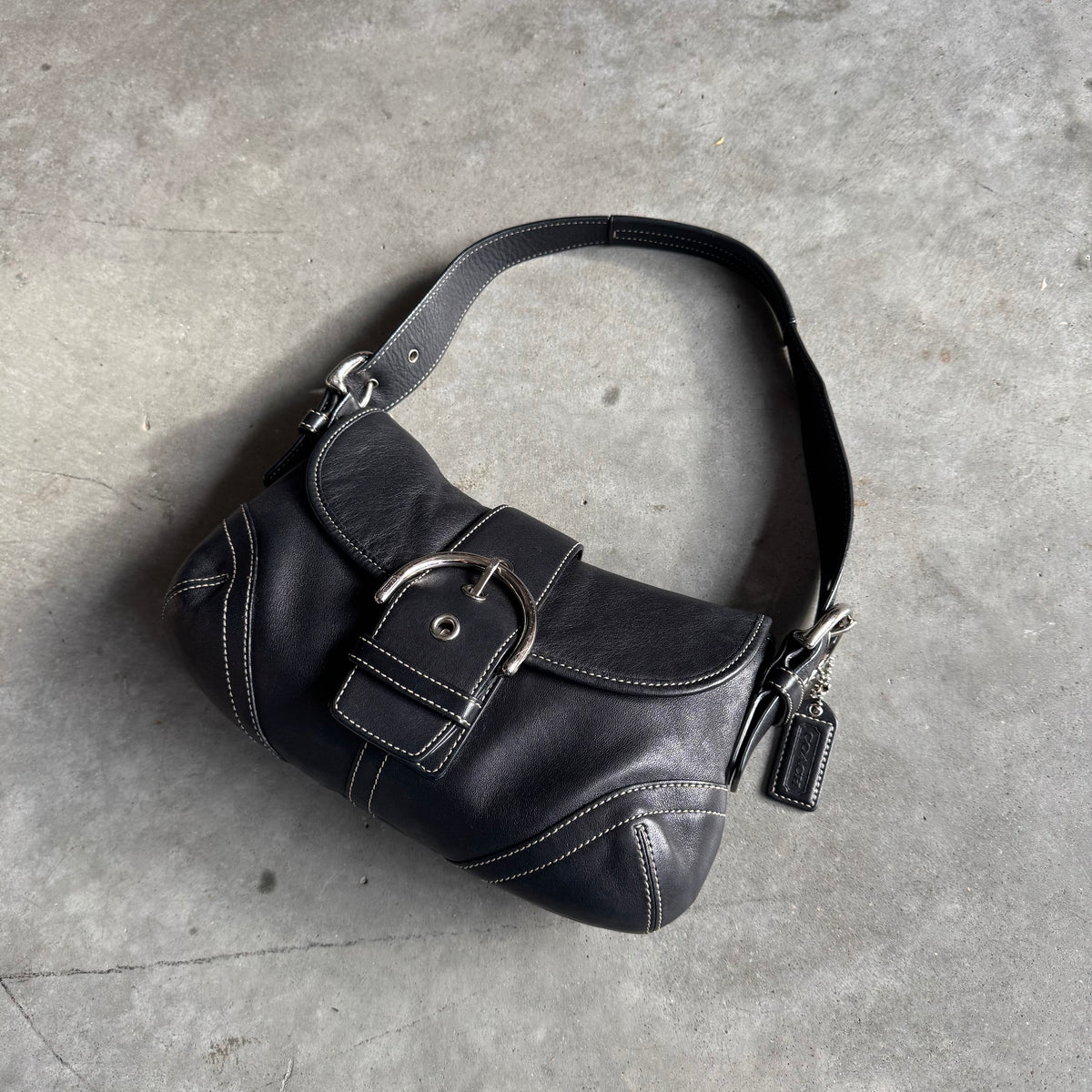 Coach Y2K Black Leather Mini Buckle Flap Soho Bag