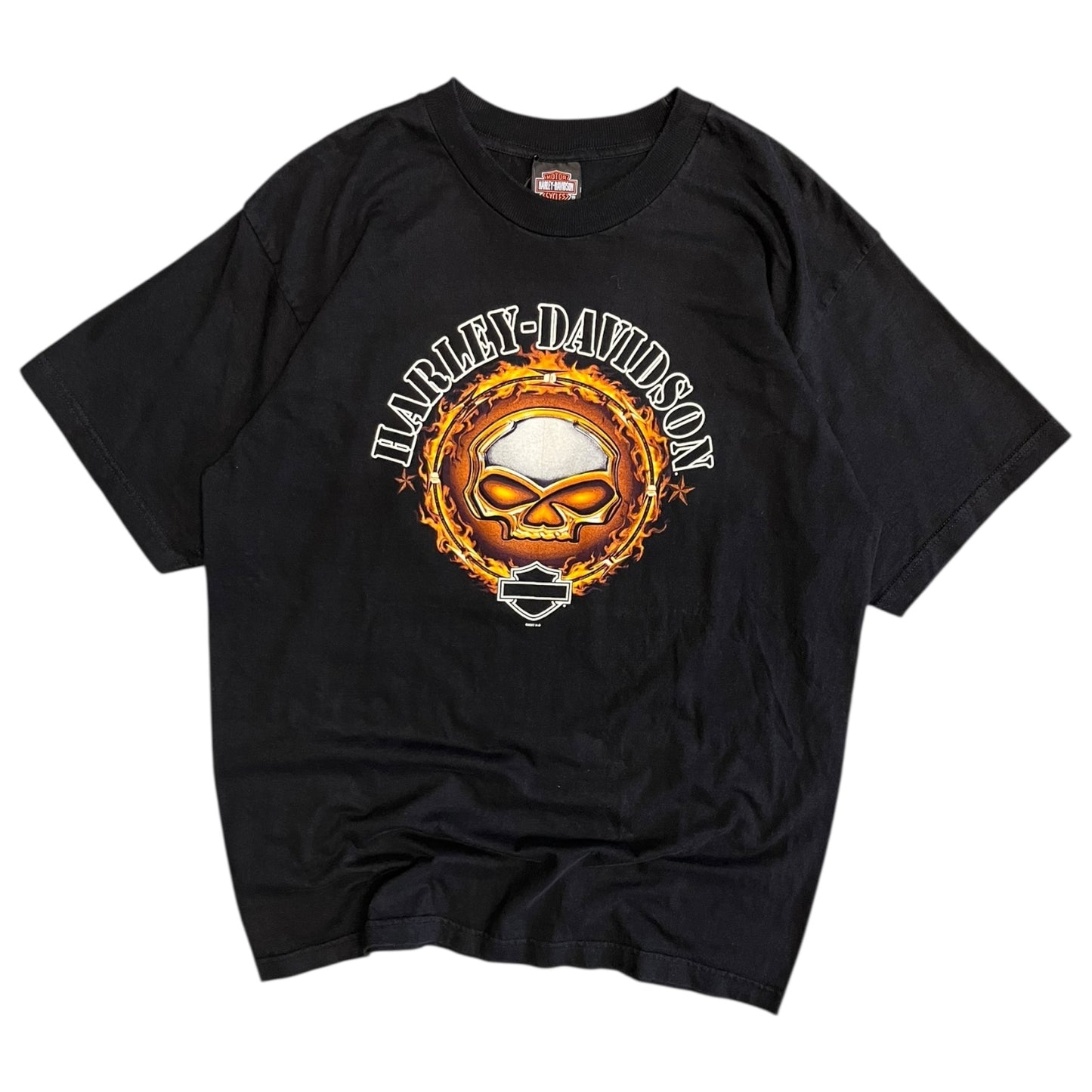 Y2K Harley Davidson Flaming Skull Logo Tee