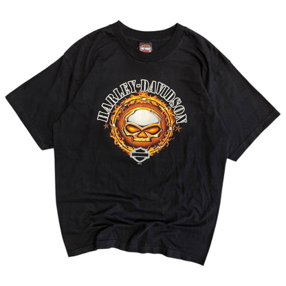Y2K Harley Davidson Flaming Skull Logo Tee