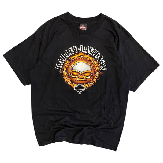 Y2K Harley Davidson Flaming Skull Logo Tee