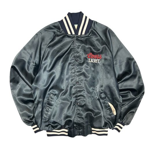 Vintage Navy Coors Light Satin Bomber Jacket