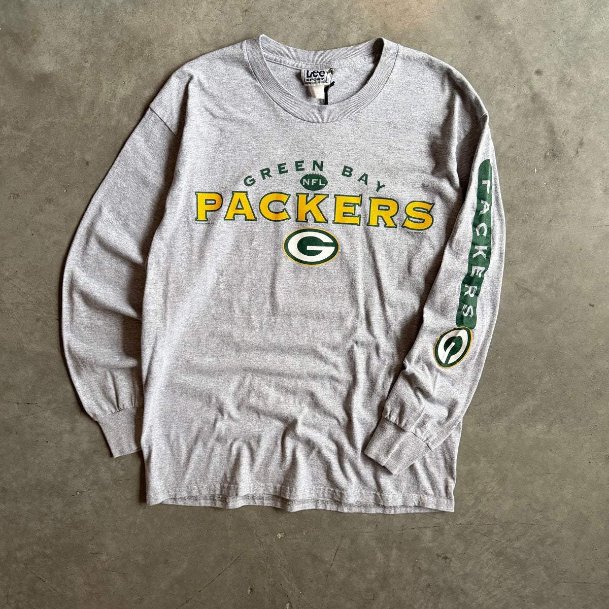 Vintage Green Bay Packers Grey Sleeve Logo L/S Tee