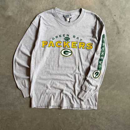 Vintage Green Bay Packers Grey Sleeve Logo L/S Tee