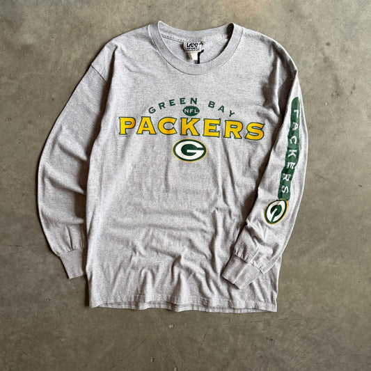 Vintage Green Bay Packers Grey Sleeve Logo L/S Tee