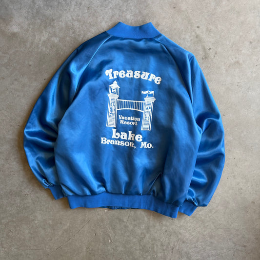 Vintage Treasure Lake Resort Blue Nylon Bomber