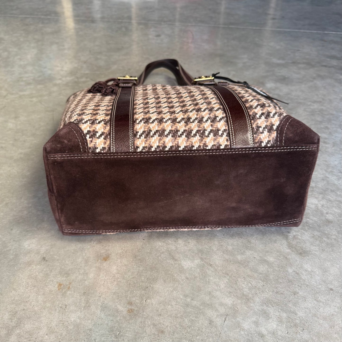 Y2K Coach Brown Legacy Wool Houndstooth Tote Bag