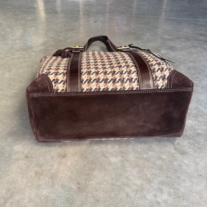 Y2K Coach Brown Legacy Wool Houndstooth Tote Bag