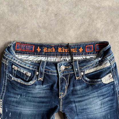 Women’s Y2K Rock Revival Alanis Boot Cut Flare Jeans Dark Wash