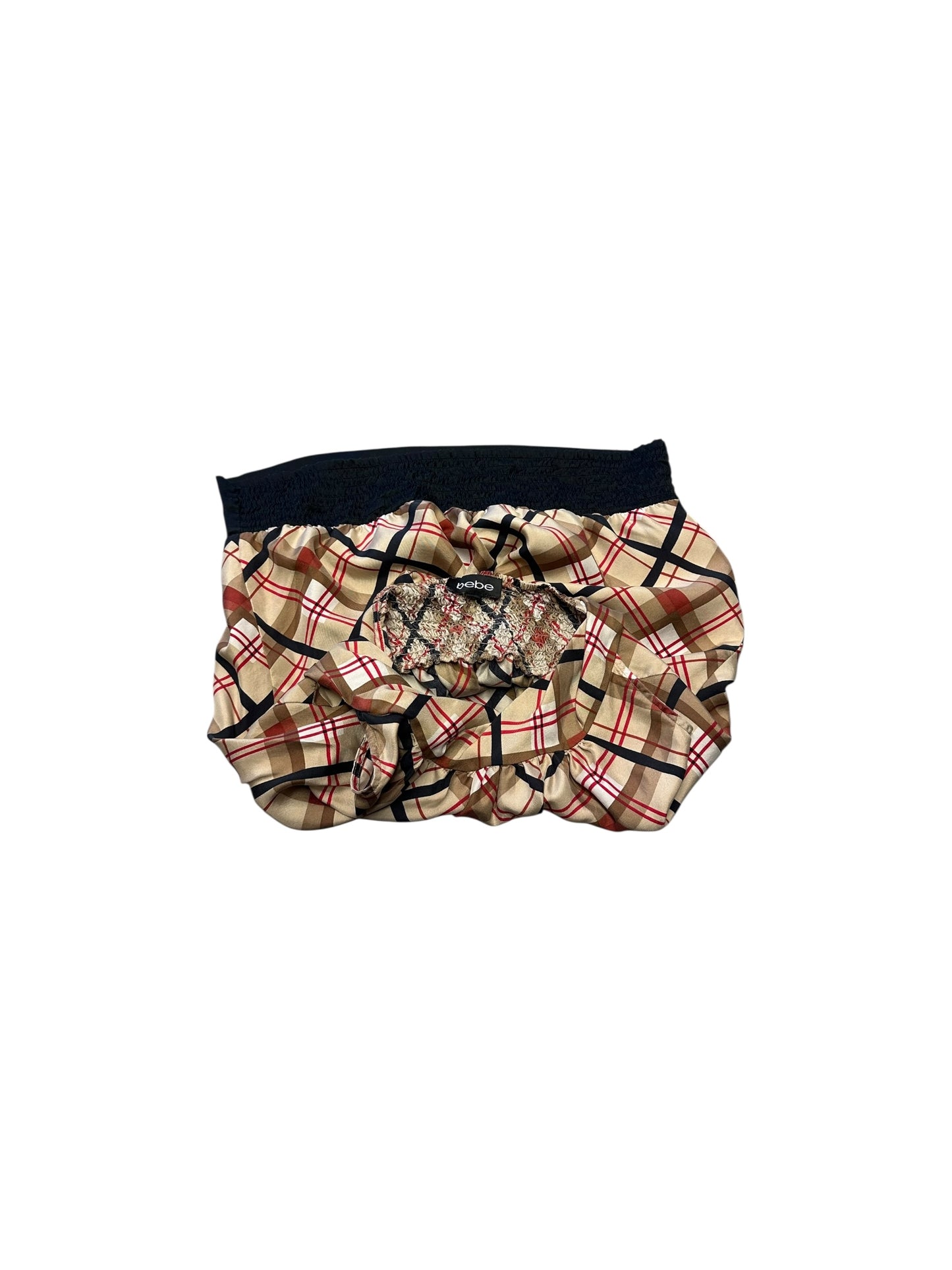 Women’s Y2K Bebe Tan/Red/Black Patterned Silk Halter Top