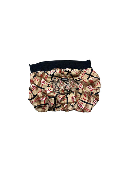 Women’s Y2K Bebe Tan/Red/Black Patterned Silk Halter Top