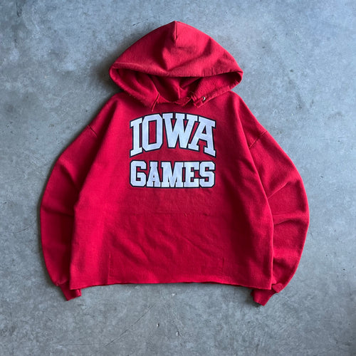 Y2K Iowa Games Red Spell Out Chopped Hoodie