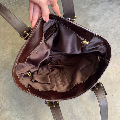Y2K Coach Brown Legacy Wool Houndstooth Tote Bag