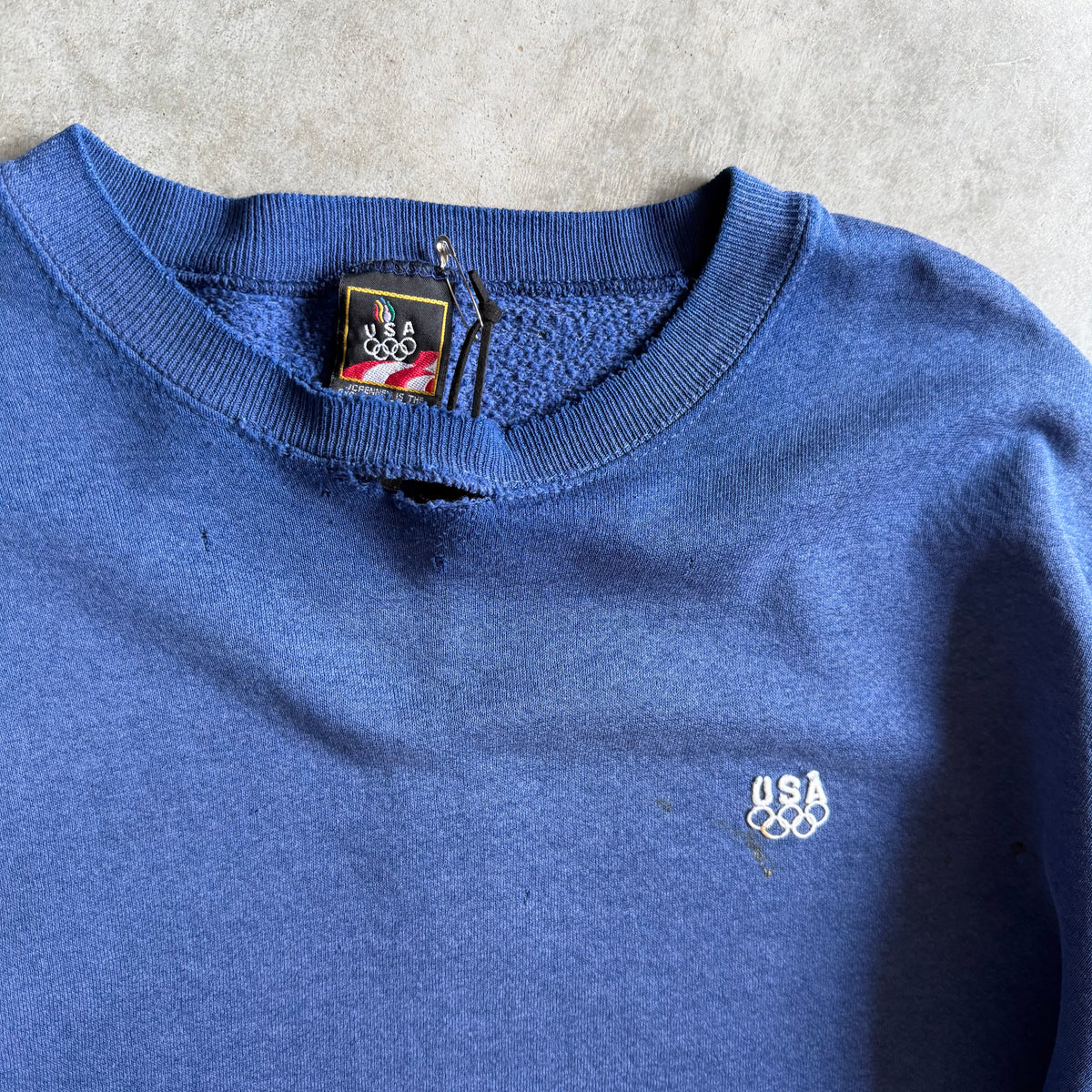 Vintage USA Olympic Distressed Faded Navy Blue Crewneck