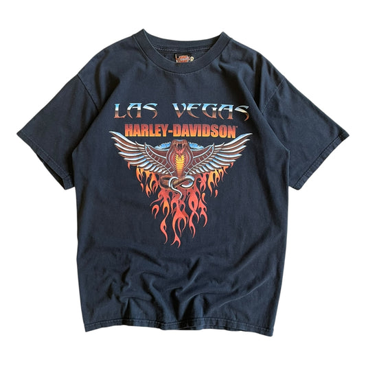 Vintage Harley Davidson Las Vegas Flame Snake Chrome T Shirt