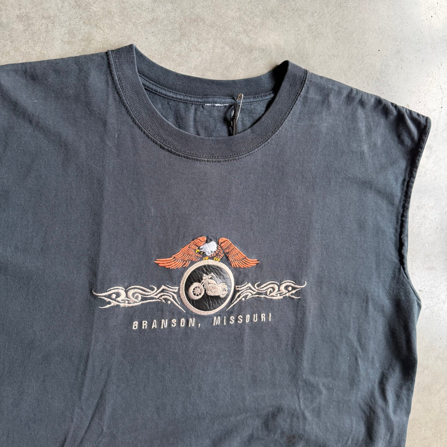 Vintage Eagle & Tribal Embroidered Sleveeless Motorcycle Tee