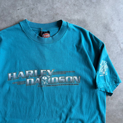 Vintage Andreas Harley Davidson Teal Spell-Out Tee