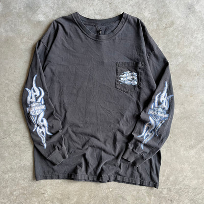 Y2K Harley Davidson Flame Sleeve Pocket T Shirt