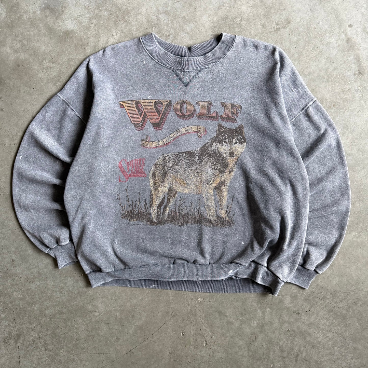 Vintage Spirit Lake Outfitters Wolf “Alpha-Male” Grey Crewneck