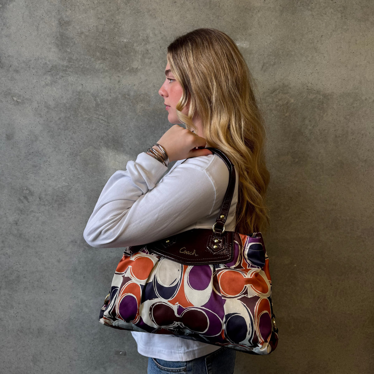 Coach Ashley Scarf Print Satchel Bag Purse Handbag