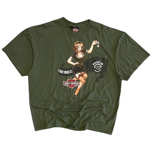 Y2K Harley Davidson Chest Pocket Military Women Tee