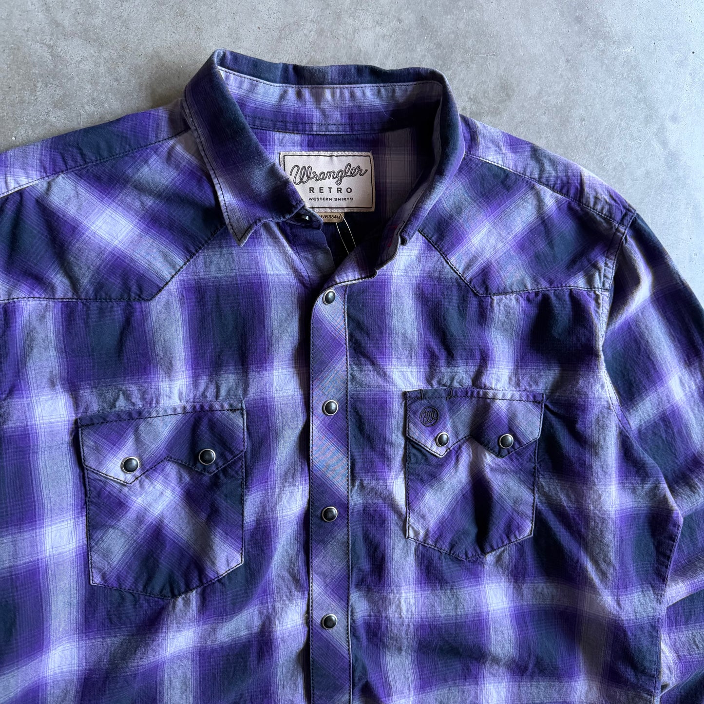 Y2K Wrangler Retro Black Press Button Purple Flannel Shirt