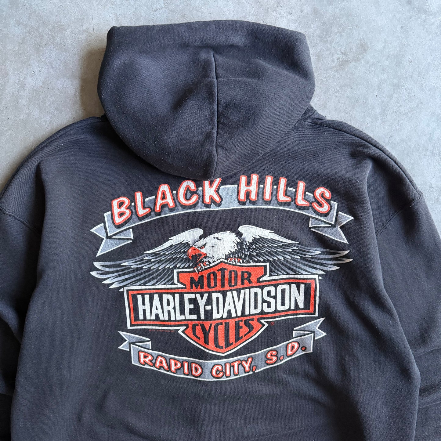 Vintage Harley Davidson Black Hills South Dakota Eagle Zip-Up Hoodie