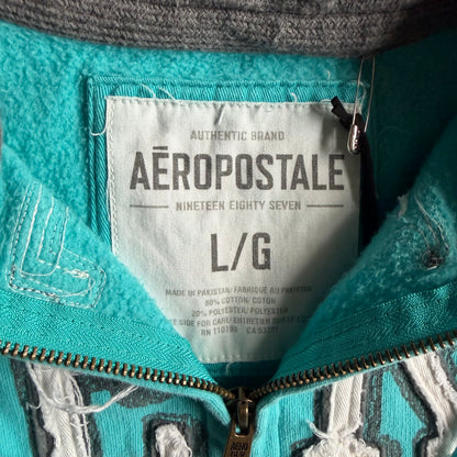 Y2K Aeropostale Distressed Spell-Out Teal Zip-Up