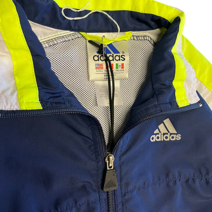 Y2K Adidas Navy Neon Green Zip Up Windbreaker