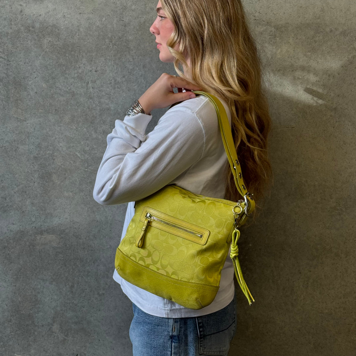 Coach Y2K Lime Green Slim Duffle Shoulder Bag