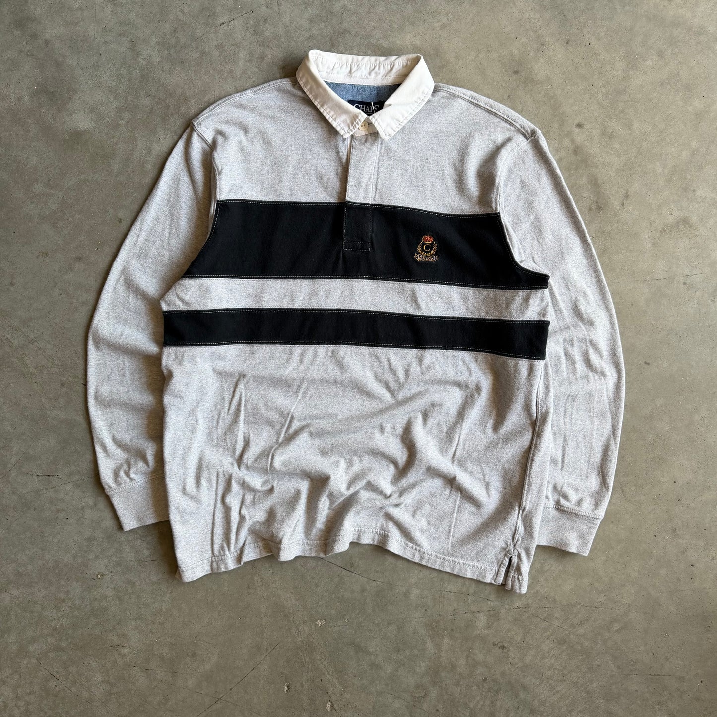 Vintage Chaps 2 Stripe Gray Rugby Shirt