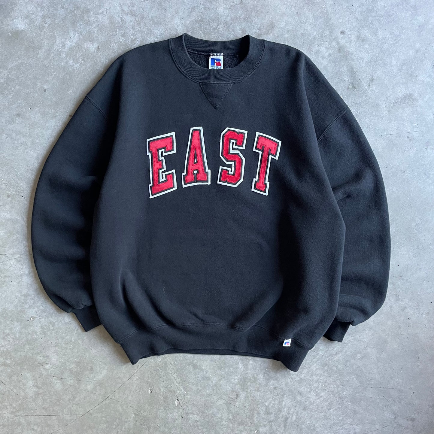Vintage Russell Athletic “East” Bordered Spell-Out Sweatshirt