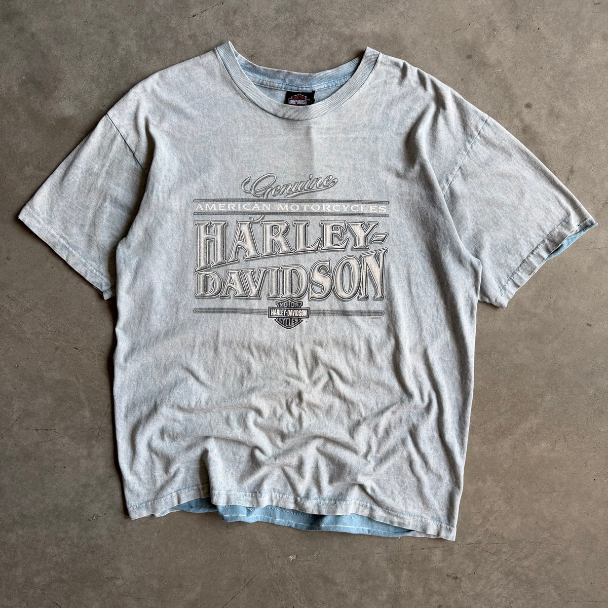 Y2K Harley Davidson 3D Spell-Out Acid Wash Tee