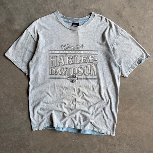 Y2K Harley Davidson 3D Spell-Out Acid Wash Tee