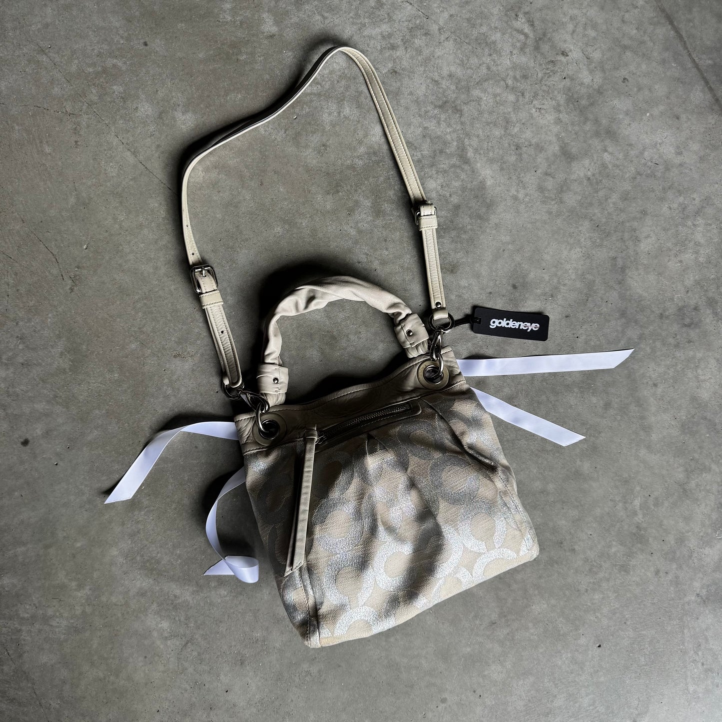 Y2K Coach Parker Silver Op Art Lured Canvas Shoulder Bag